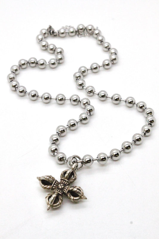 Single Silver Ball Chain Necklace with Lucky Silver Cross N2-S1014 -The Classics Collection-