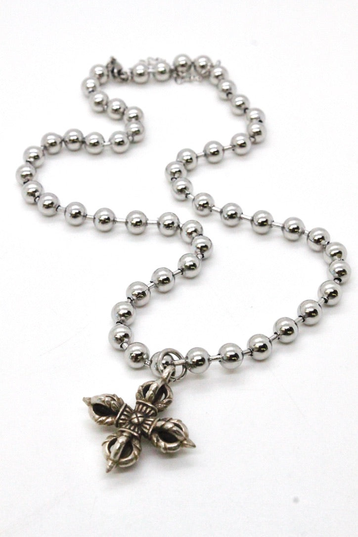フルールドリス necklace ball chain silver925刻印 Single Silver Ball Chain Necklace with Lucky Silver Cross N2-S1014