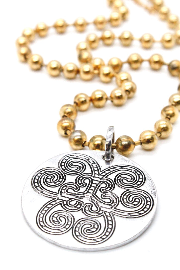 Single Gold Plate Ball Chain Necklace with Large Disc Charm N2-S065g -The Classics Collection-