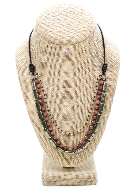 Semi Precious Stone Multi Strand Short Necklace - N4-017