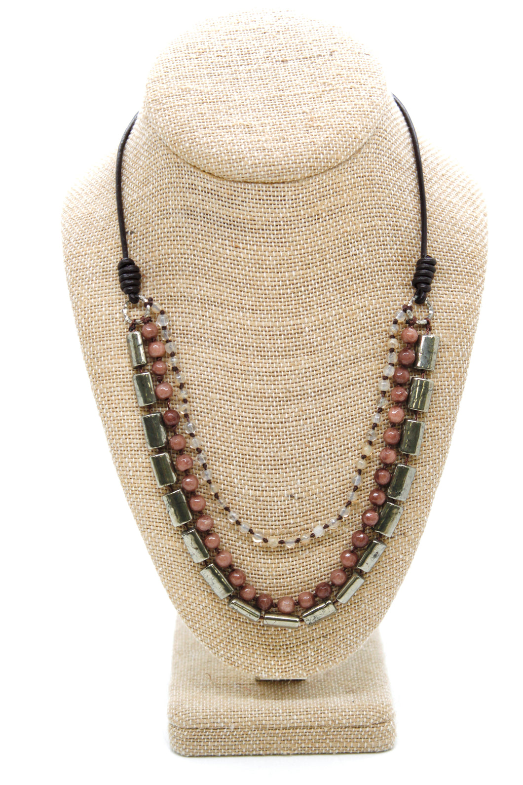 Semi Precious Stone Multi Strand Short Necklace - N4-017