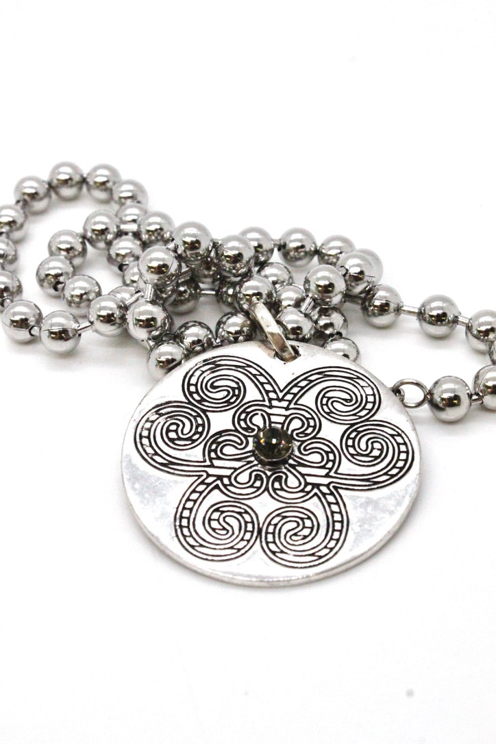 Single Silver Ball Chain Necklace with Disc Charm N2-S065 -The Classics Collection-