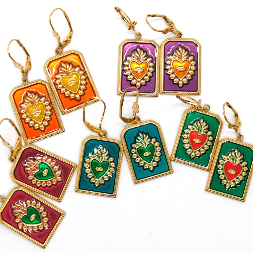 Flaming Heart Colorful Enamel Earrings - E9-103