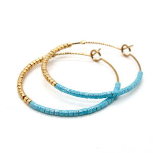 Light Blue and Gold Miyuki Seed Bead Earrings E8-039
