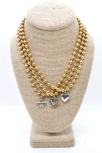 Single Gold Plate Ball Chain Necklace with Simple Silver Heart N2-S505Sg -The Classics Collection-