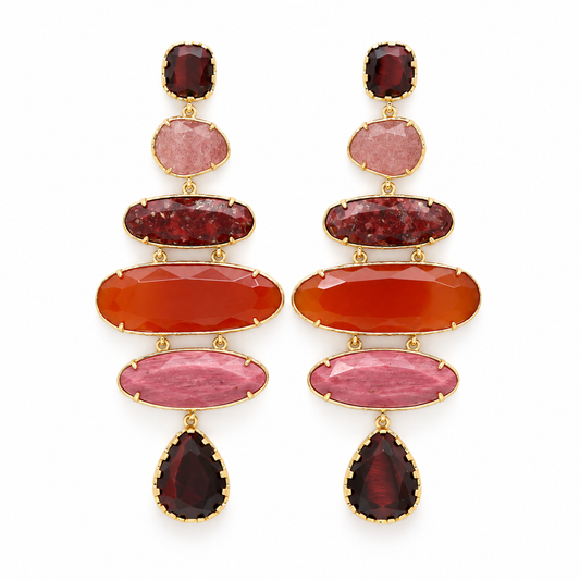 Six Carnelian Stone Dangle Earrings  - E4-481A
