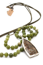 Load image into Gallery viewer, Long Semi Precious Stone Leather Necklace with Large Reversible Buddha Charm -The Buddha Collection- NL-AGL-BB
