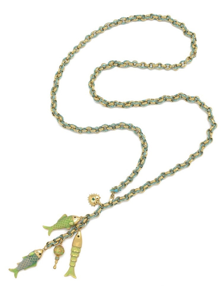 Long Green Fish Lariat Necklace - N2-2594