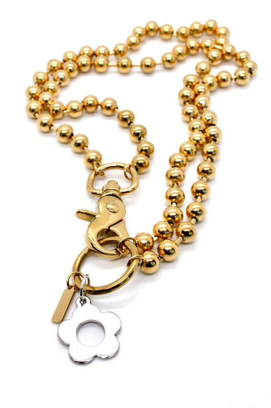 Flower Charm Convertible Short to Long Necklace Gold Chain Claw Clasp