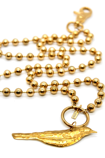 Perched Brass Bird Convertible Gold Chain Necklace