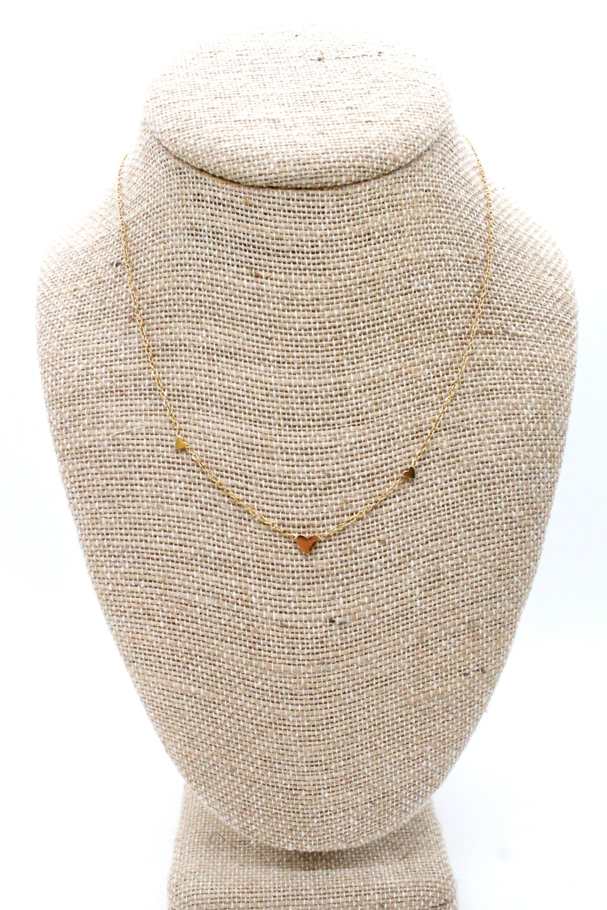 Delicate Gold Triple Heart Charm Necklace -Mini Collection-