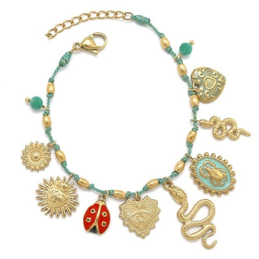 Snake Beetle Charm Bracelet - B4-035B