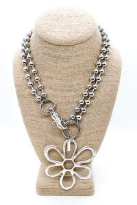 Flower Outline Pendant Convertible Silver Chain Necklace