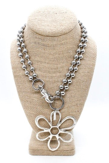 Flower Outline Pendant Convertible Silver Chain Necklace