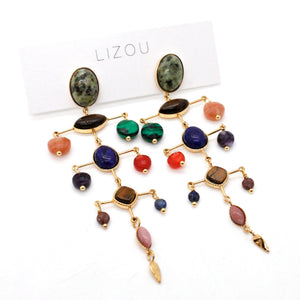 Museum Style Artsy Semi Precious Stone Mobile Earrings - E4-302
