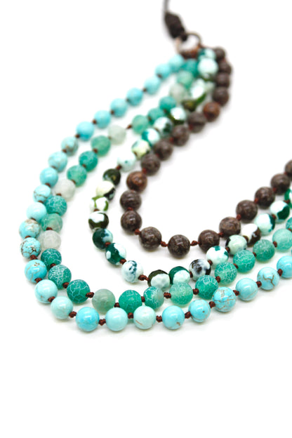 Semi Precious Stone Multi Strand Short Necklace - NLS-M18