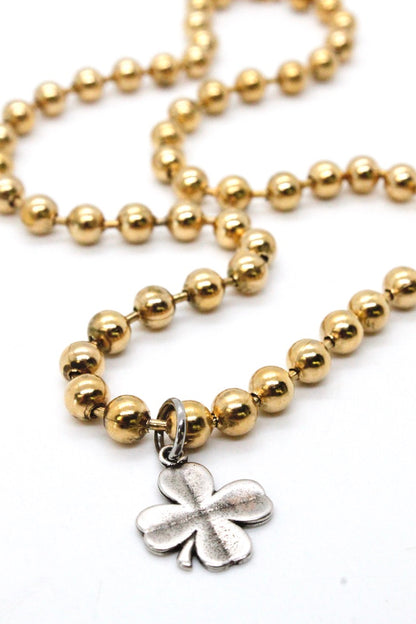 Single Gold Plate Ball Chain Necklace with Small Shamrock Charm N2-S892g-The Classics Collection-