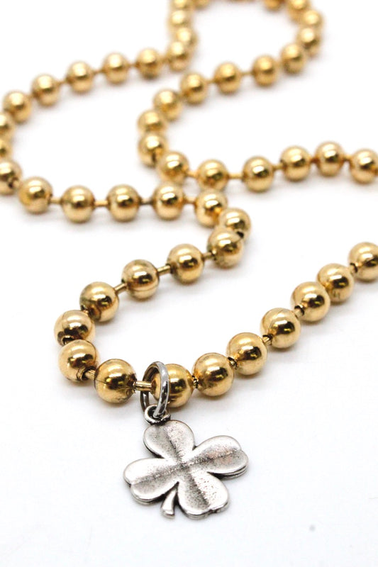 Single Gold Plate Ball Chain Necklace with Small Shamrock Charm N2-S892g-The Classics Collection-
