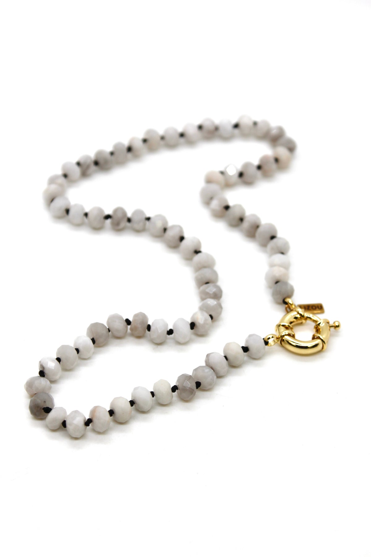 Hand-Knotted Short Faceted White Agate Beaded Necklace - NLS-WLA