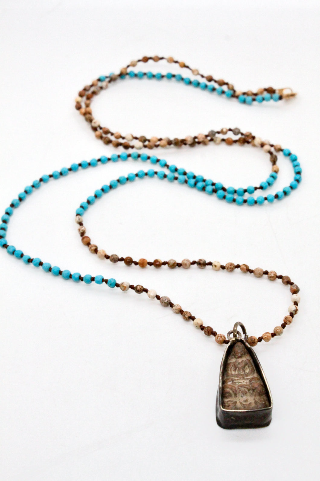 Turquoise and Jasper Small Buddha Charm Necklace -Buddha Collection-