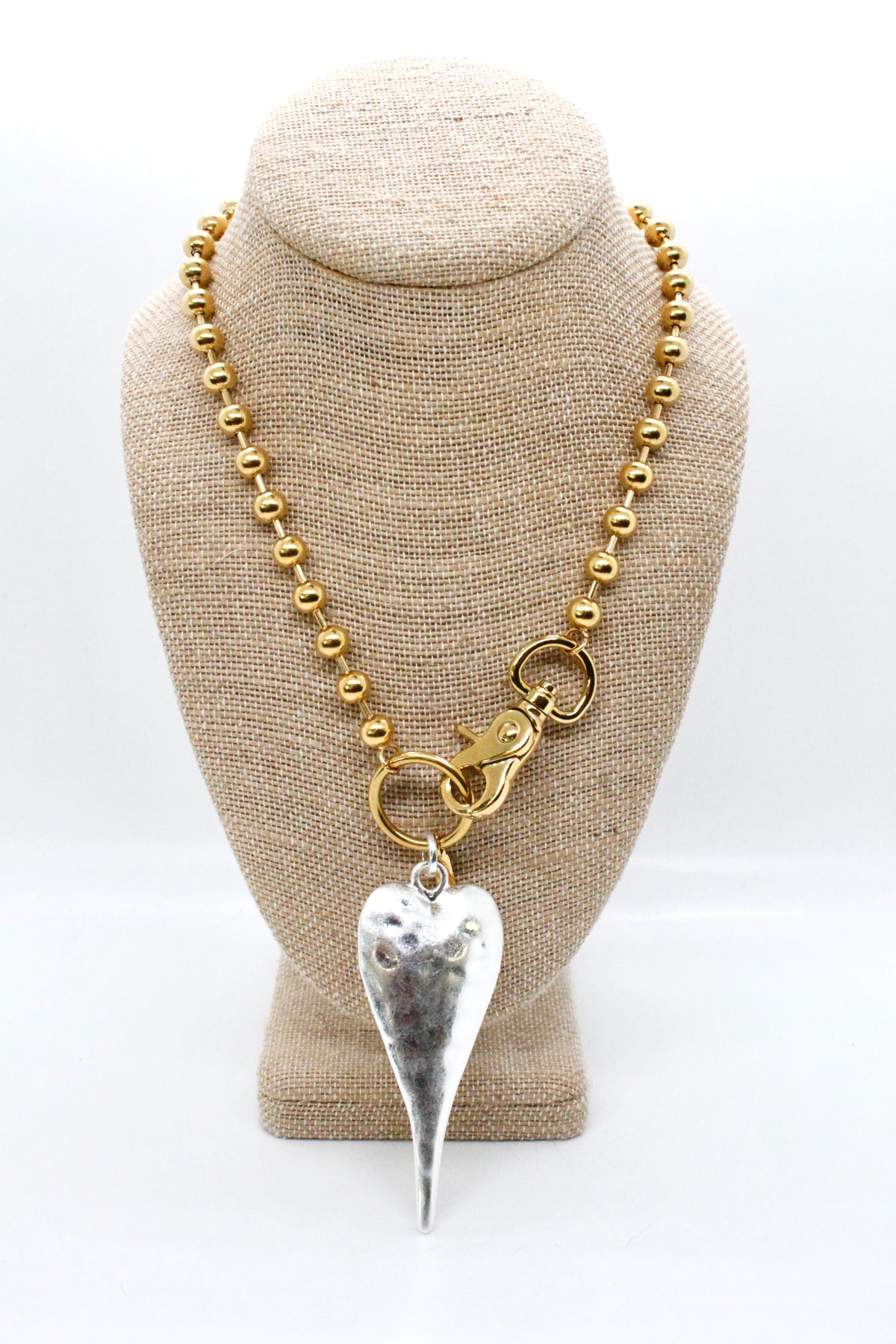 Extra Large Silver Heart Pendant Convertible Gold Chain Necklace