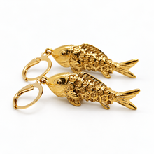 Load image into Gallery viewer, Large Gold Fish Dangle Earrings  - E4-478L
