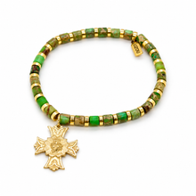 Load image into Gallery viewer, Simple Stone Stretch Bracelet with French Religious Medal - FMB01C
