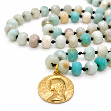 Load image into Gallery viewer, Faceted Amazonite Hand-knotted Long Religious Medal Necklace - FMN02
