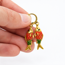 Load image into Gallery viewer, Small Colorful Gold Fish Dangle Earrings  - E4-479S

