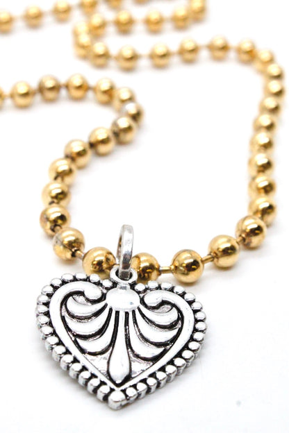 Single Gold Plate Ball Chain Necklace with Small Heart Charm N2-S229g -The Classics Collection-