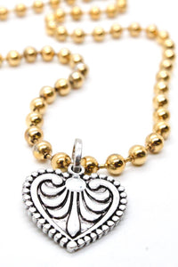 Single Gold Plate Ball Chain Necklace with Small Heart Charm N2-S229g -The Classics Collection-