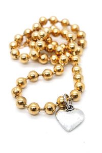 Single Gold Plate Ball Chain Necklace with Simple Silver Heart N2-S505Sg -The Classics Collection-