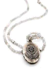 Labradorite Stretch Short Necklace or Bracelet with Silver Buddha Charm -The Buddha Collection- NS-LB-P