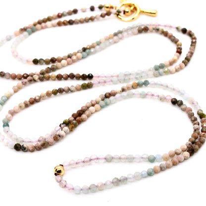 Delicate Faceted Mini Semi Precious Stone Mix Beaded Necklace - N9-011