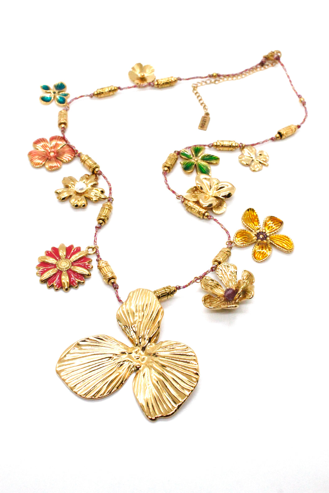 Summer Flower Charm Necklace with Enamel - N2-2566