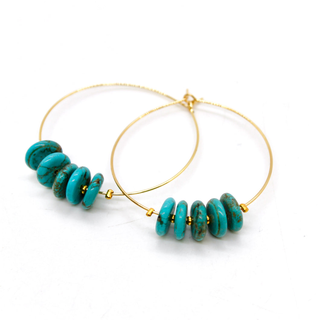 Delicate Turquoise Large Gold Hoop Earrings E7-014l