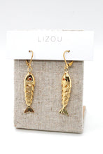 Load image into Gallery viewer, Large Articulated Gold Fish Earrings - E4-267l

