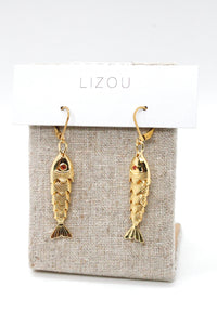 Large Articulated Gold Fish Earrings - E4-267l