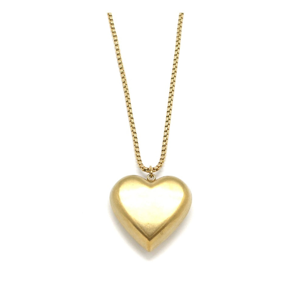 Long Puffy Gold Heart Necklace