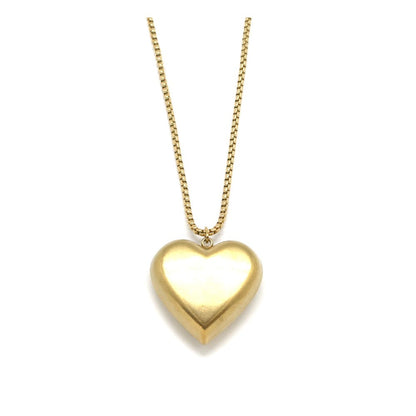 Long Puffy Gold Heart Necklace
