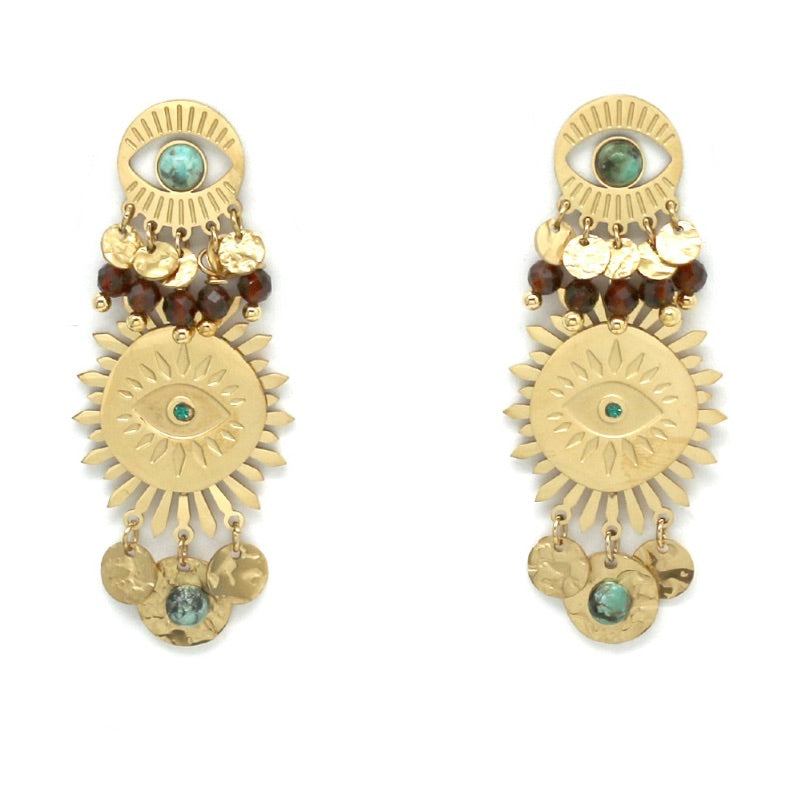 Eye and Sun Artsy Dangle Earrings - E4-332