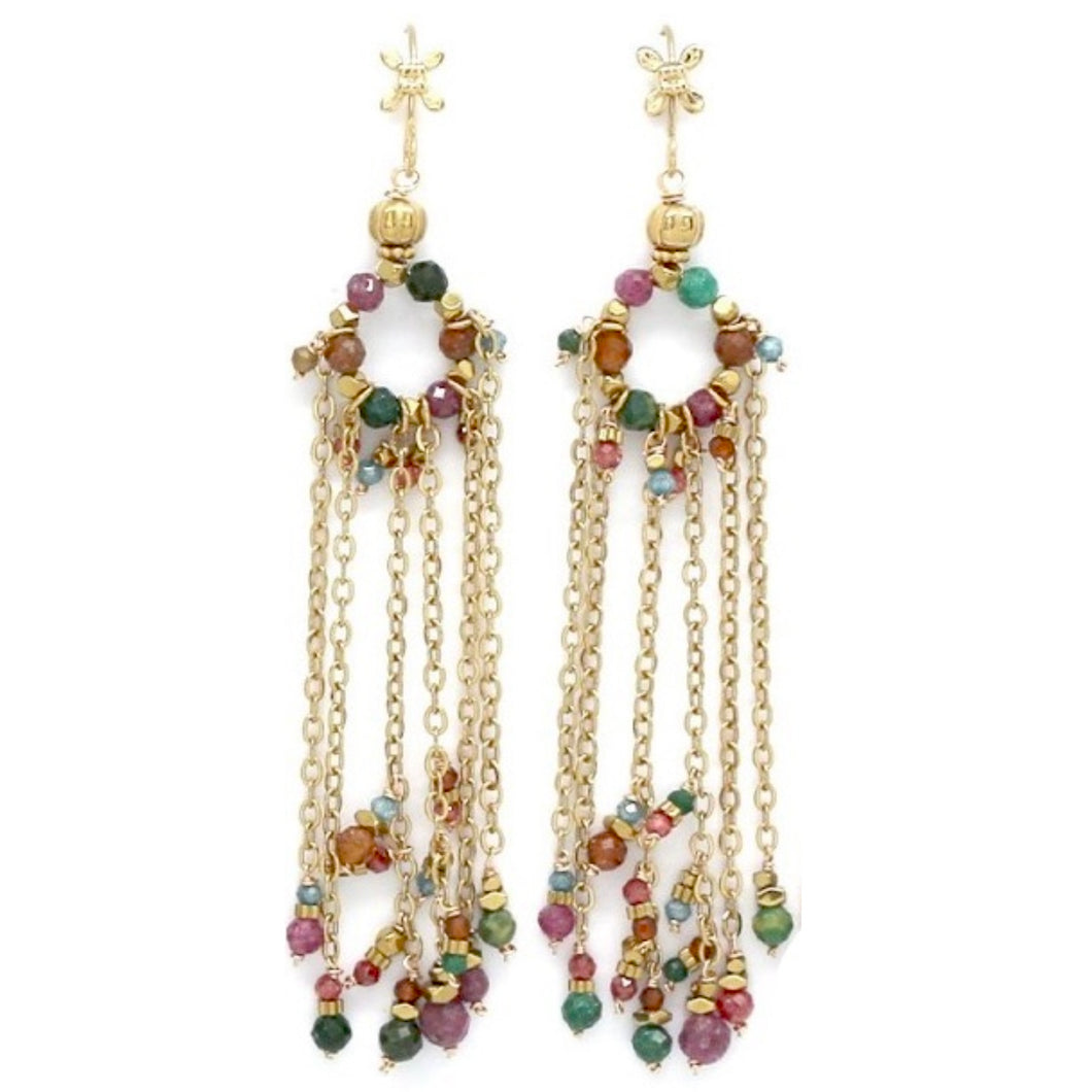 Delicate Mini Stone Fringe Earrings- E4-334C