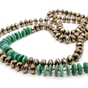 Hand-Knotted Green Turquoise and Pyrite Necklace