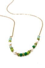 Load image into Gallery viewer, Green and Pearls on Short Gold Necklace -Mini Collection- N3-105
