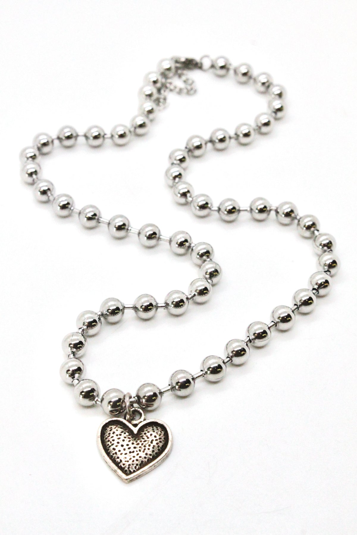 Single Silver Ball Chain Necklace with Small Heart Charm -The Classics Collection-
