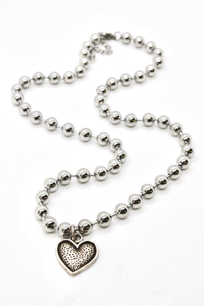 Single Silver Ball Chain Necklace with Small Heart Charm -The Classics Collection-