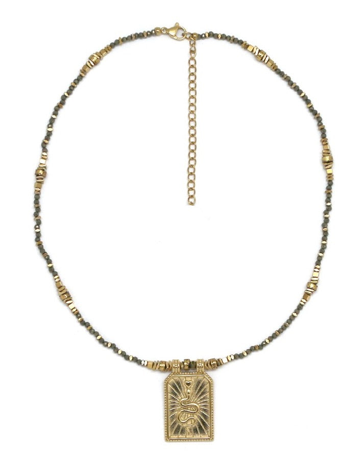 Gold Snake Charm Pyrite Necklace - N2-2579