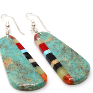 Turquoise Navajo American Indian Mosaic Earrings on Sterling Silver