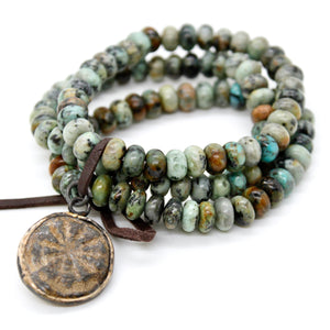 African Turquoise Buddha Wheel Charm Bracelet -Buddha Collection-