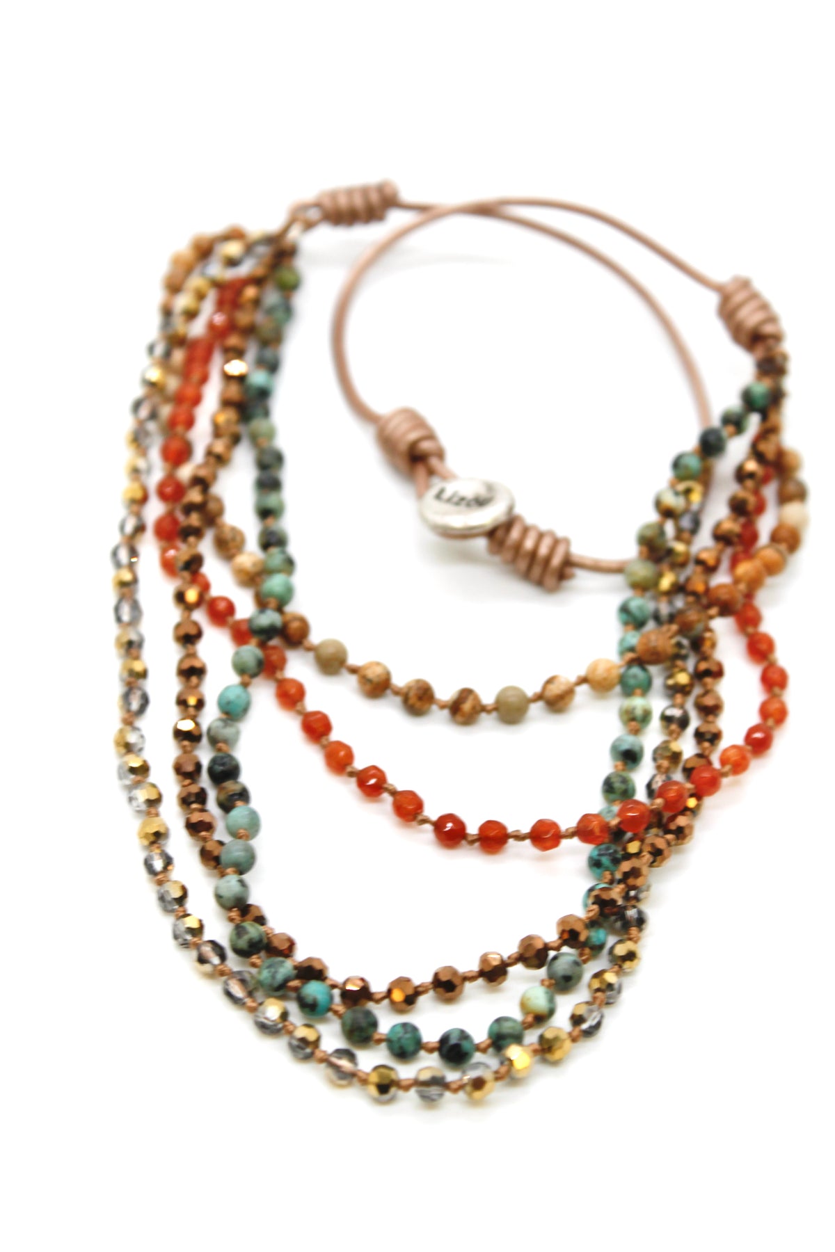 Semi Precious Stone Multi Strand Short Necklace - NLS-Mud